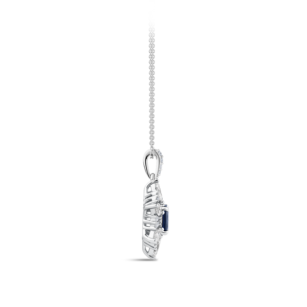 Sapphire and Diamond Halo Pendant in 18ct White Gold Hardy Brothers Jewellers