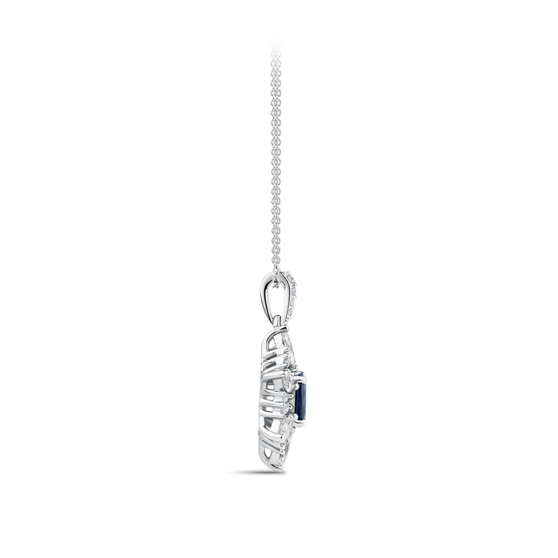 Sapphire and Diamond Halo Pendant in 18ct White Gold Hardy Brothers Jewellers
