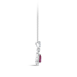 Pear Cut Ruby and Diamond Halo Pendant in 18ct White Gold Hardy Brothers Jeweller