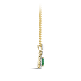 Pear Cut Emerald and Diamond Halo Pendant in 18ct Yellow and White Gold Hardy Brothers Jewellers