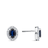Oval Cut Sapphire and Alternating Diamond Stud Earrings in 18ct White Gold