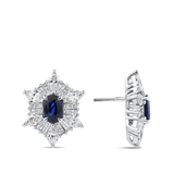 Sapphire and Diamond Halo Earrings in 18ct White Gold