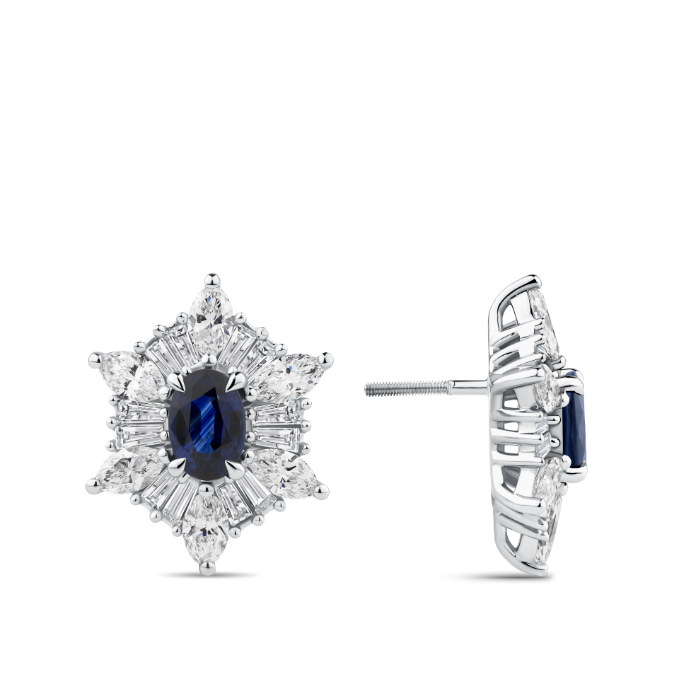 Sapphire and Diamond Halo Earrings in 18ct White Gold