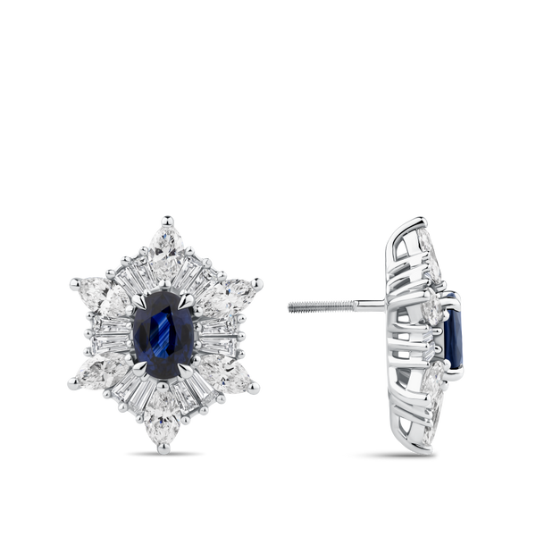 Sapphire and Diamond Halo Earrings in 18ct White Gold Hardy Brothers Jewellers