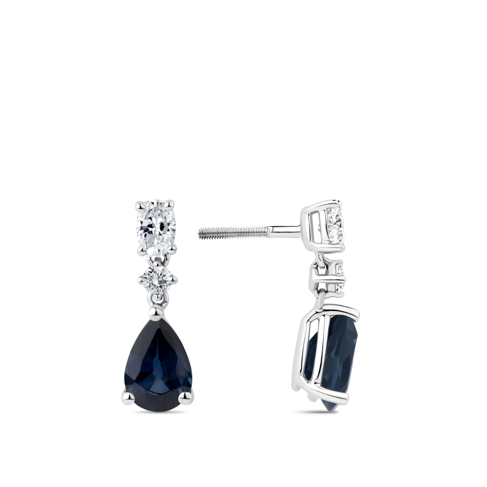 Pear Cut Sapphire and Diamond Drop Earrings in 18ct White Gold