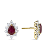 Pear Cut Ruby and Diamond Halo Stud Earrings in 18ct Yellow Gold Hardy Brothers Jewellers