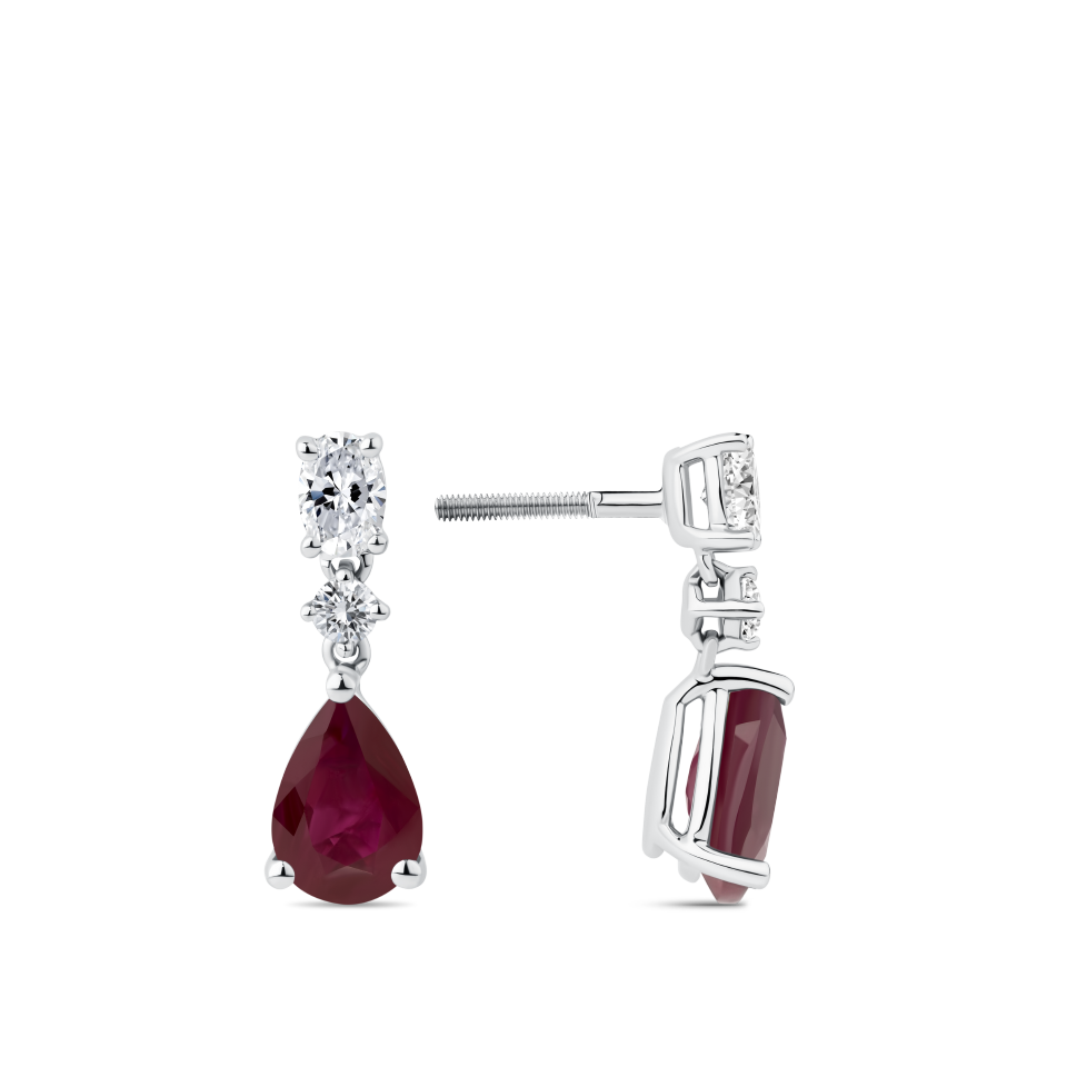 Pear Cut Ruby and Diamond Drop Earrings in 18ct White Gold