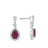 Pear Cut Ruby and Diamond Halo Drop Earrings in 18ct White Gold