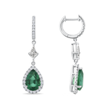 Pear Cut Emerald and Diamond Drop Earrings in 18ct White Gold