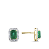 Emerald and Alternating Diamond Stud Earrings in 18ct Yellow and White Gold
