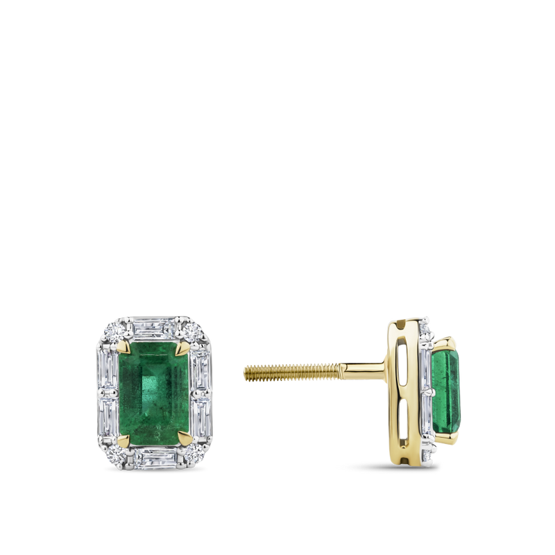 Emerald and Alternating Diamond Stud Earrings in 18ct Yellow and White Gold Hardy Brothers Jewellers
