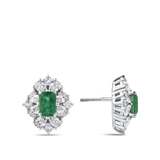 Emerald and Diamond Halo Earrings in 18ct White Gold