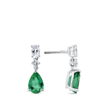 Pear Cut Emerald and Diamond Drop Earrings in 18ct White Gold