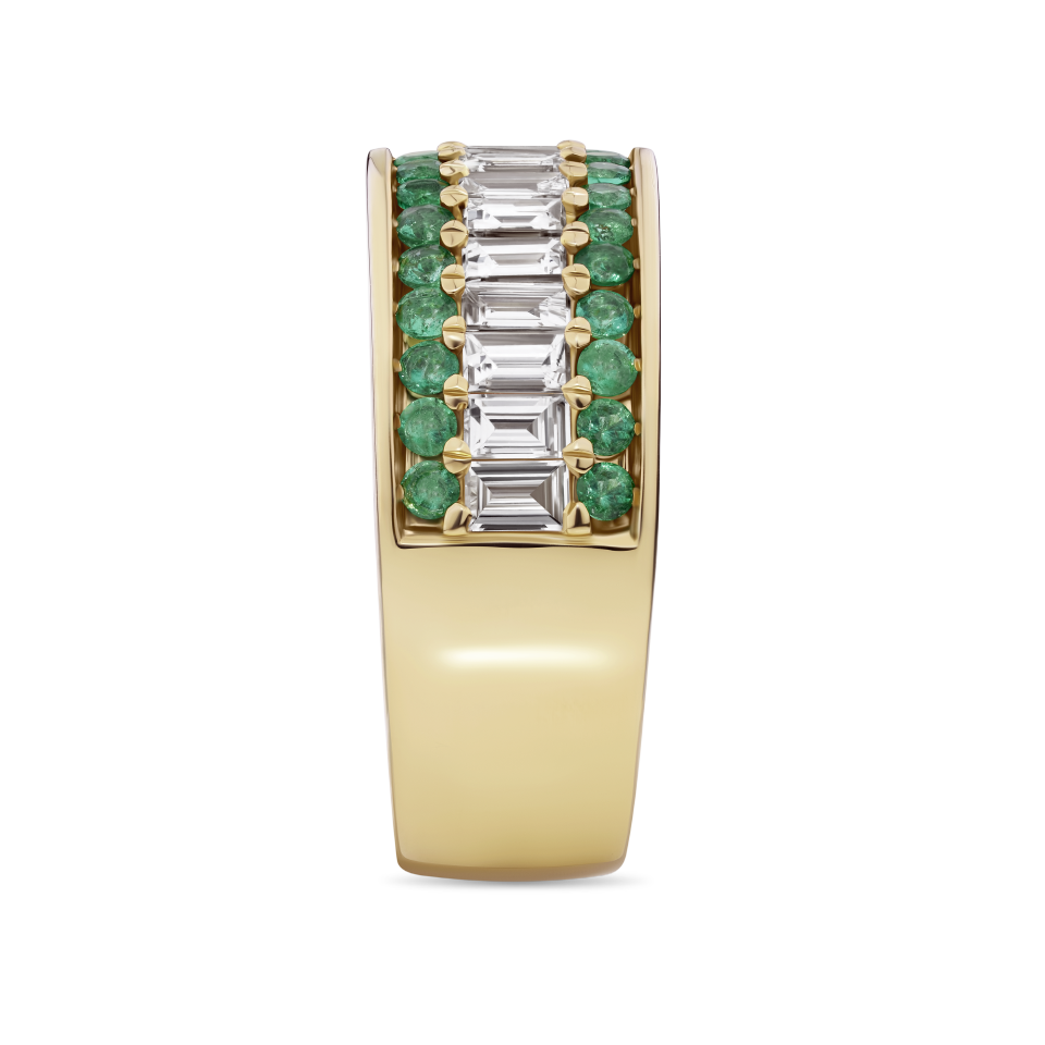 Baguette Statement Emerald and Diamond Ring in 18ct Yellow Gold