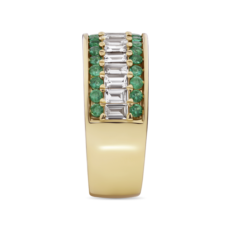 Baguette Statement Emerald and Diamond Ring in 18ct Yellow Gold Hardy Brothers Jewellers