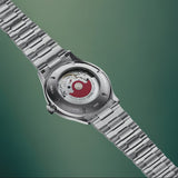 Oris Artelier Date Automatic 38mm Watch 01 733 7810 4054-07 8 20 20 — The screwed case back features a see-through mineral glass window, offering a partial view of the automatic movement.
