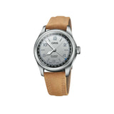 Oris Big Crown 'Lou Gehrig' Limited Edition Automatic 40mm Watch 01 754 7785 4091-Set — The grey dial features a central pointer date hand with a blue-highlighted "4," tracing the outer date scale beside bold Arabic numeral hour markers.