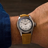 Oris Big Crown 'Lou Gehrig' Limited Edition Automatic 40mm Watch 01 754 7785 4091-Set — Worn on the wrist, the 40mm case and brown leather strap with white double stitching sit comfortably, with the pointer date hand tracking clearly.
