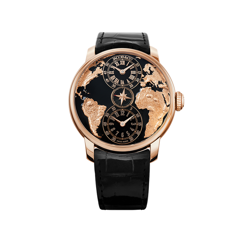 JACOB & CO THE WORLD IS YOURS AUTOMATIC BLACK DUAL TIME ZONE 43MM