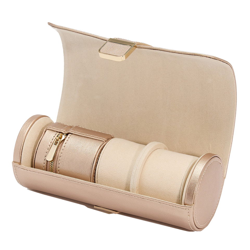 Wolf Palermo Double Watch Roll with Jewellery Pouch Rose Gold
