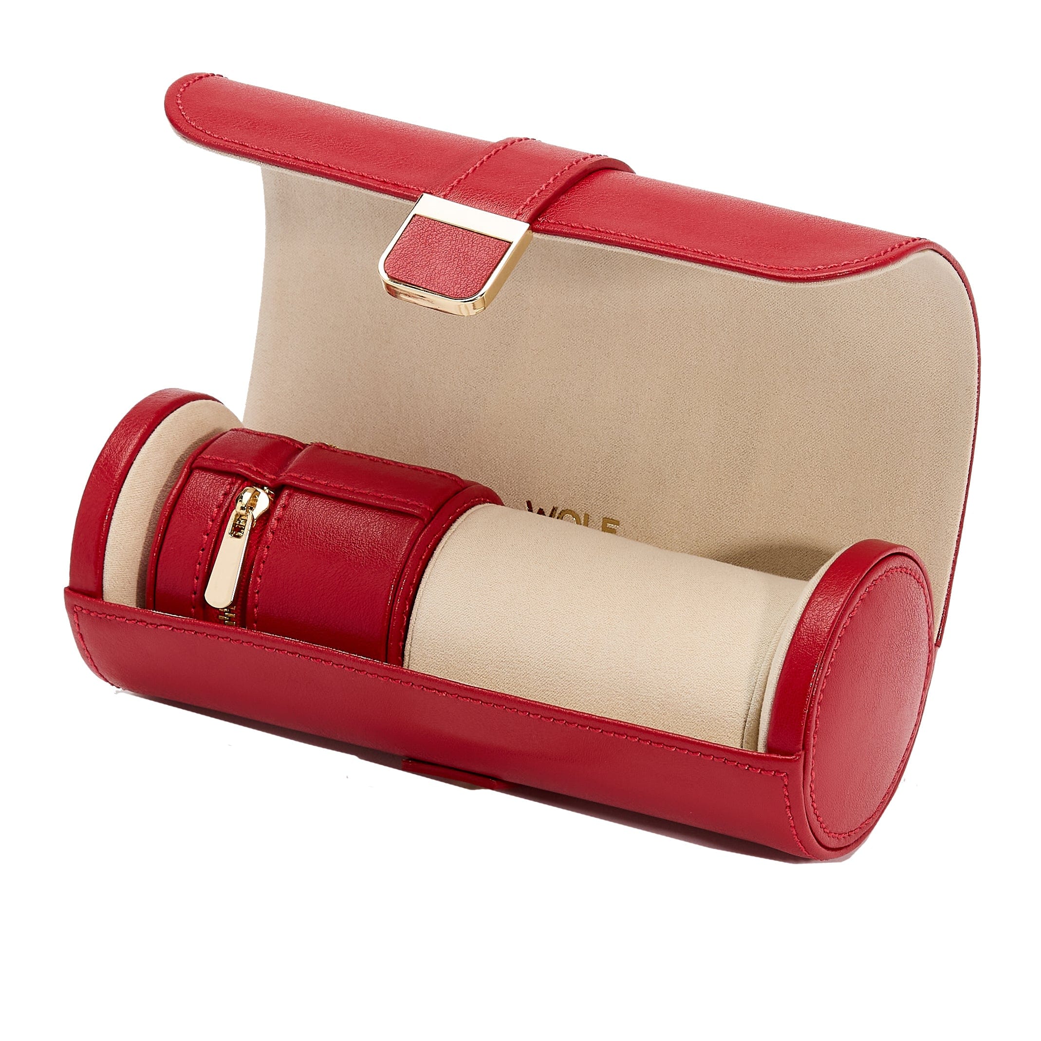 Wolf Palermo Red Double Watch Roll with Jewellery Pouch 213972