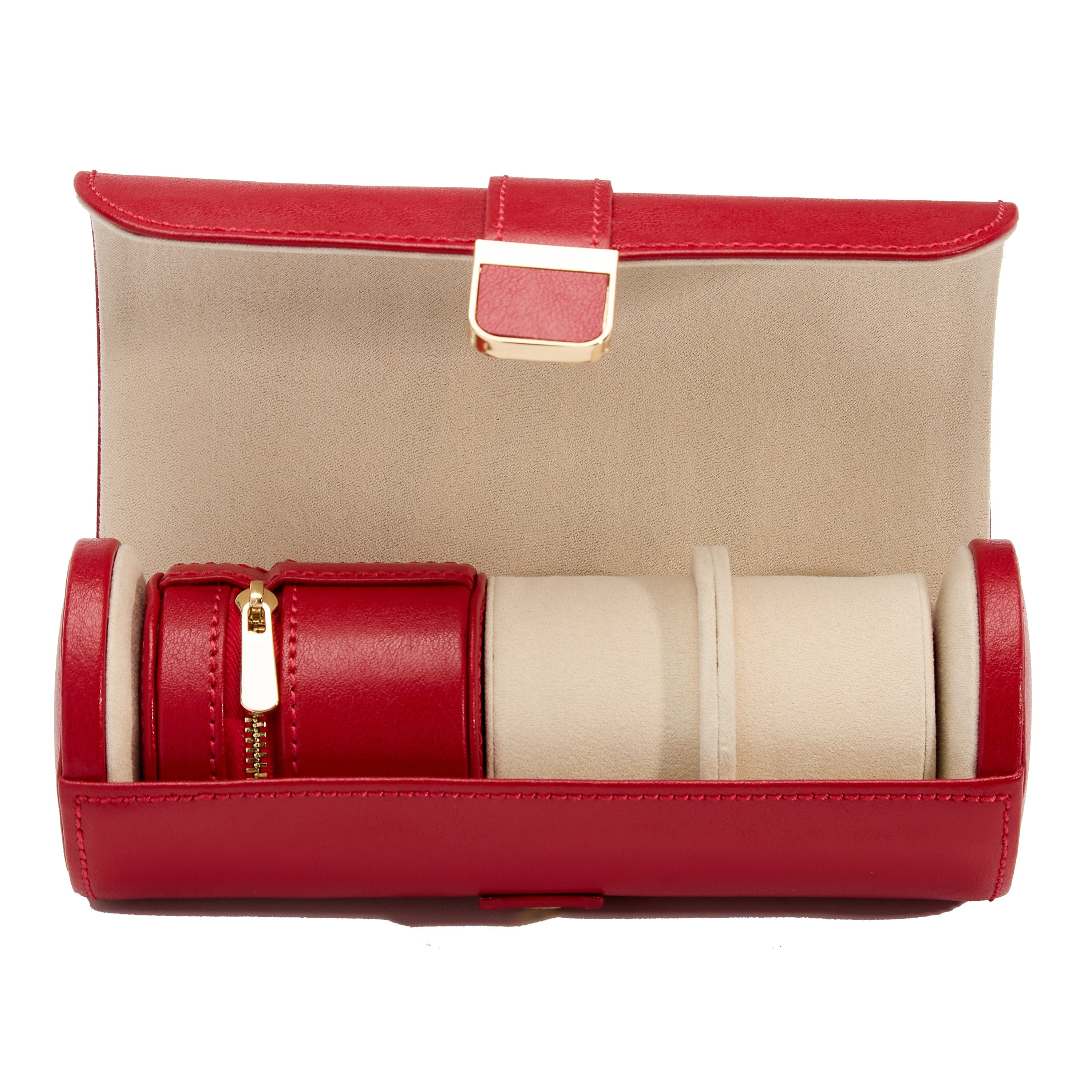 Wolf Palermo Red Double Watch Roll with Jewellery Pouch 213972