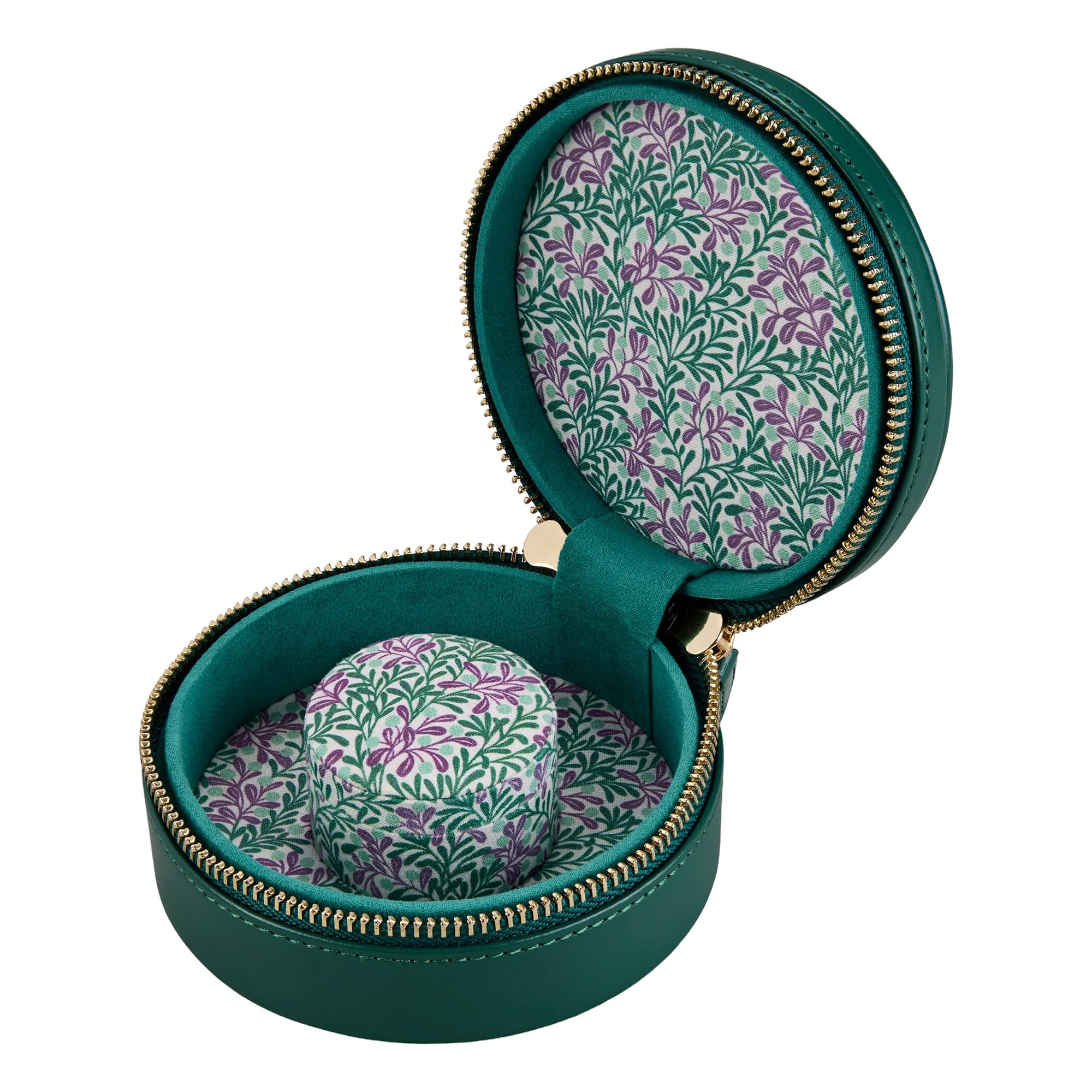 WOLF Sophia Forest Green Fruit Botanical Round Zip Jewellery Case 397712