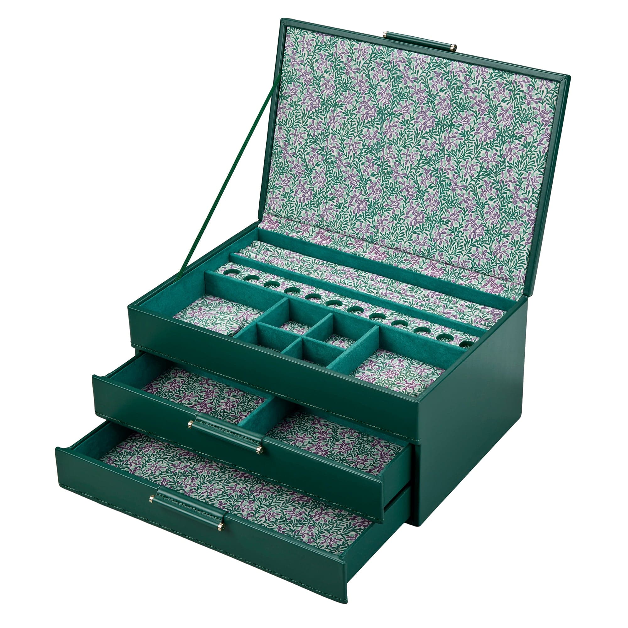 WOLF Sophia Forest Green Fruit Botanical Large Jewellery Box with Drawers 399312