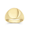 Round Signet Ring in 18ct yellow gold from Hardy Brothers Jewellers, shown front-on with its bold, round face.