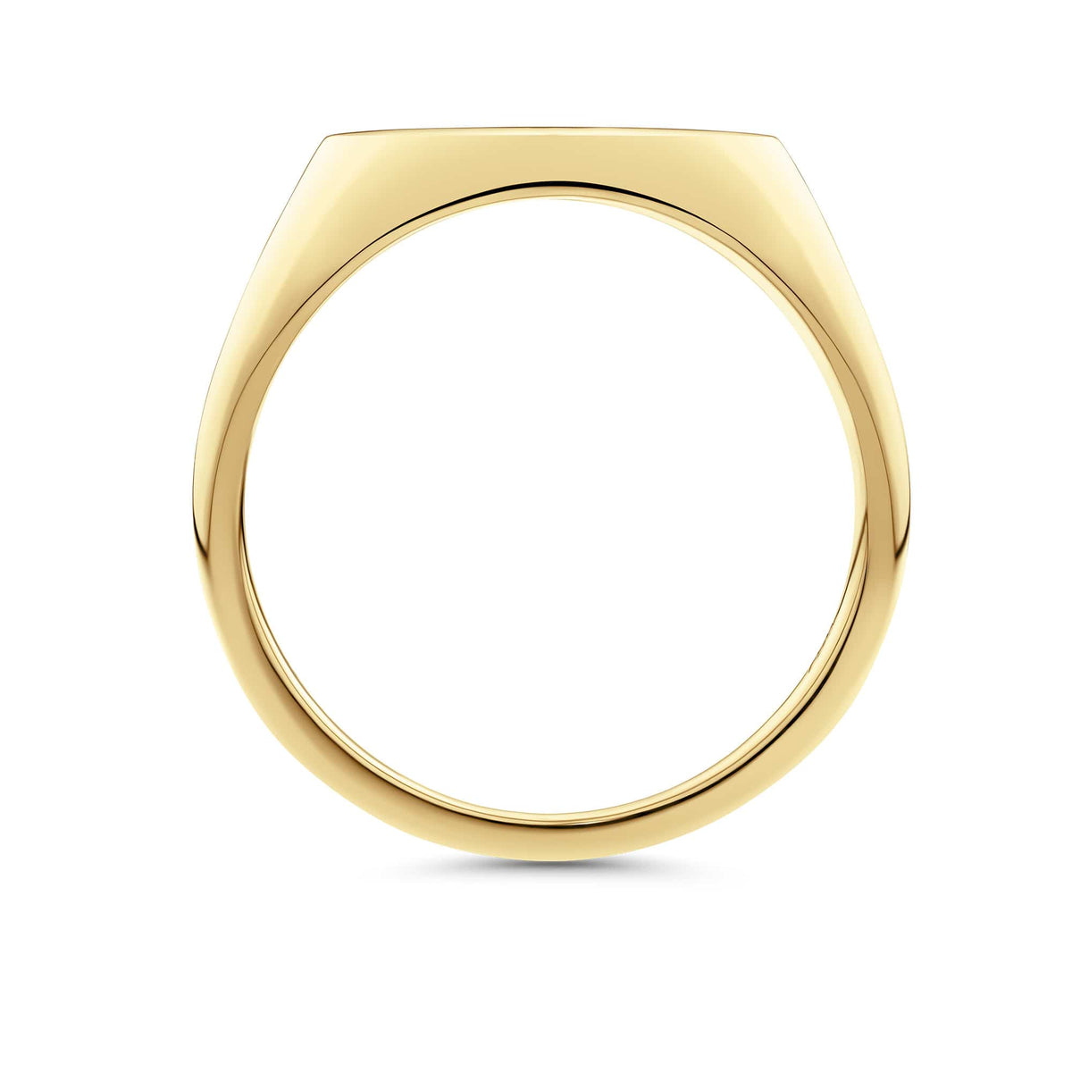 Side profile of the Round Signet Ring in 18ct yellow gold by Hardy Brothers, showing the rounded silhouette of the face.