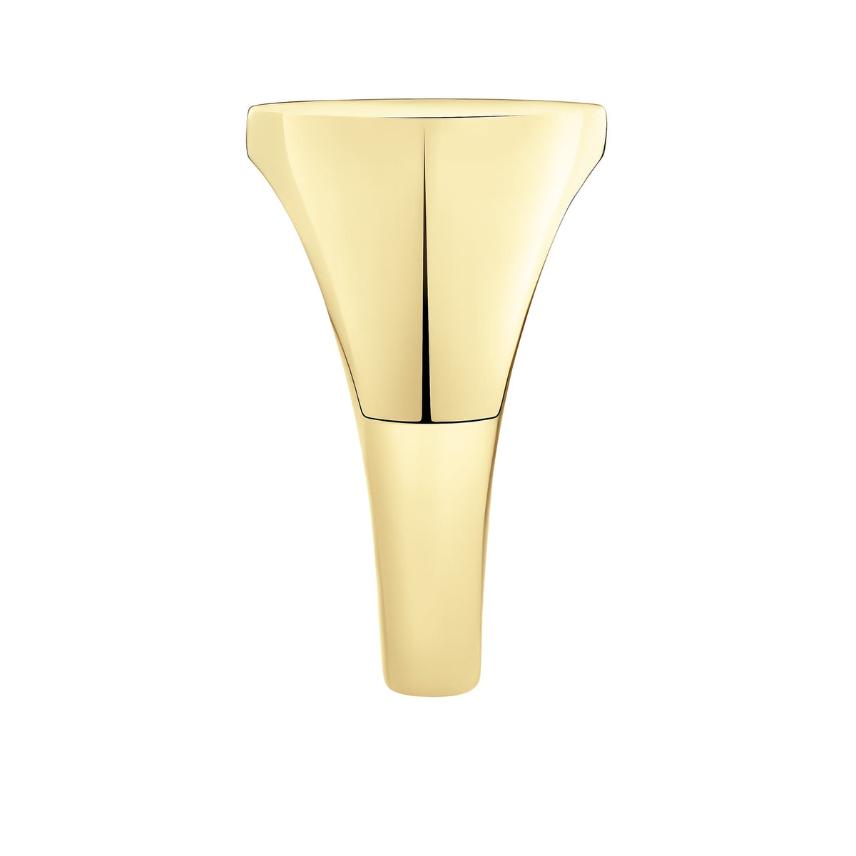 Side view of the Round Signet Ring in 18ct yellow gold by Hardy Brothers, highlighting the polished shoulders and band.