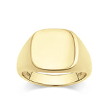 Square Signet Ring in 18ct yellow gold from Hardy Brothers Jewellers, shown front-on with its bold, squared face.