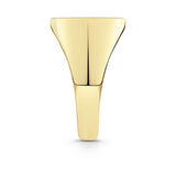 Side view of the Square Signet Ring in 18ct yellow gold by Hardy Brothers, highlighting the polished shoulders and band.
