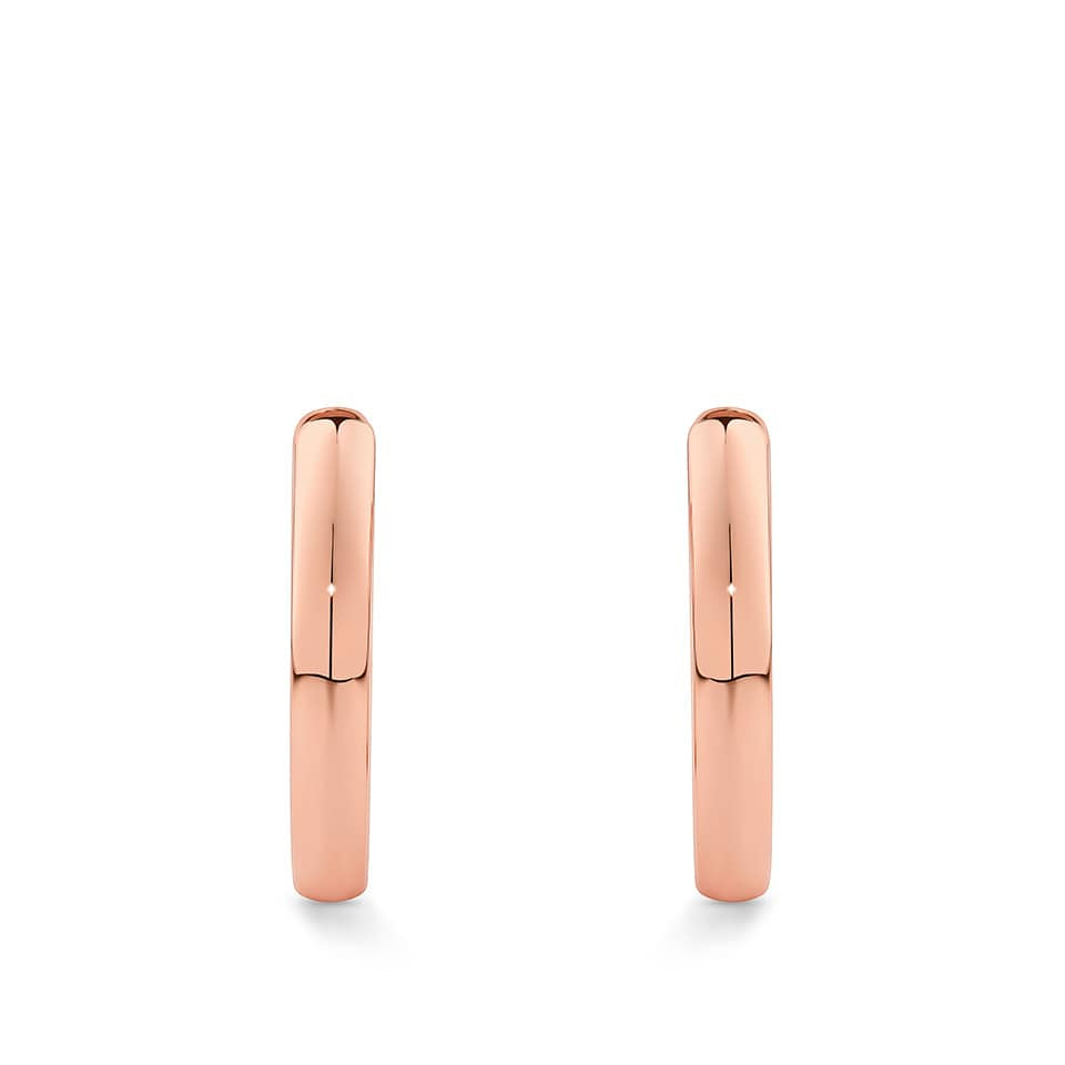Quintessential 18ct Rose Gold Hoop Earrings - classic everyday, 15.2mm in diameter pictured front on to see the width