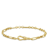 Trombone Link Bracelet with Swivel in 18ct yellow gold from Hardy Brothers Jewellers, shown in full length with its swivel clasp.
