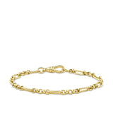 Trombone Link Bracelet with Swivel in 18ct yellow gold from Hardy Brothers Jewellers, shown fastened in a loop to display the swivel clasp and the shape of the bracelet.