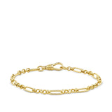 Trombone Link Bracelet with Swivel in 18ct yellow gold from Hardy Brothers Jewellers, shown fastened in a loop to display the swivel clasp and the shape of the bracelet.