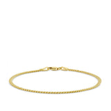 Miami Link Bracelet in 18ct yellow gold from Hardy Brothers Jewellers, shown in full length with its fine, interlocked links.