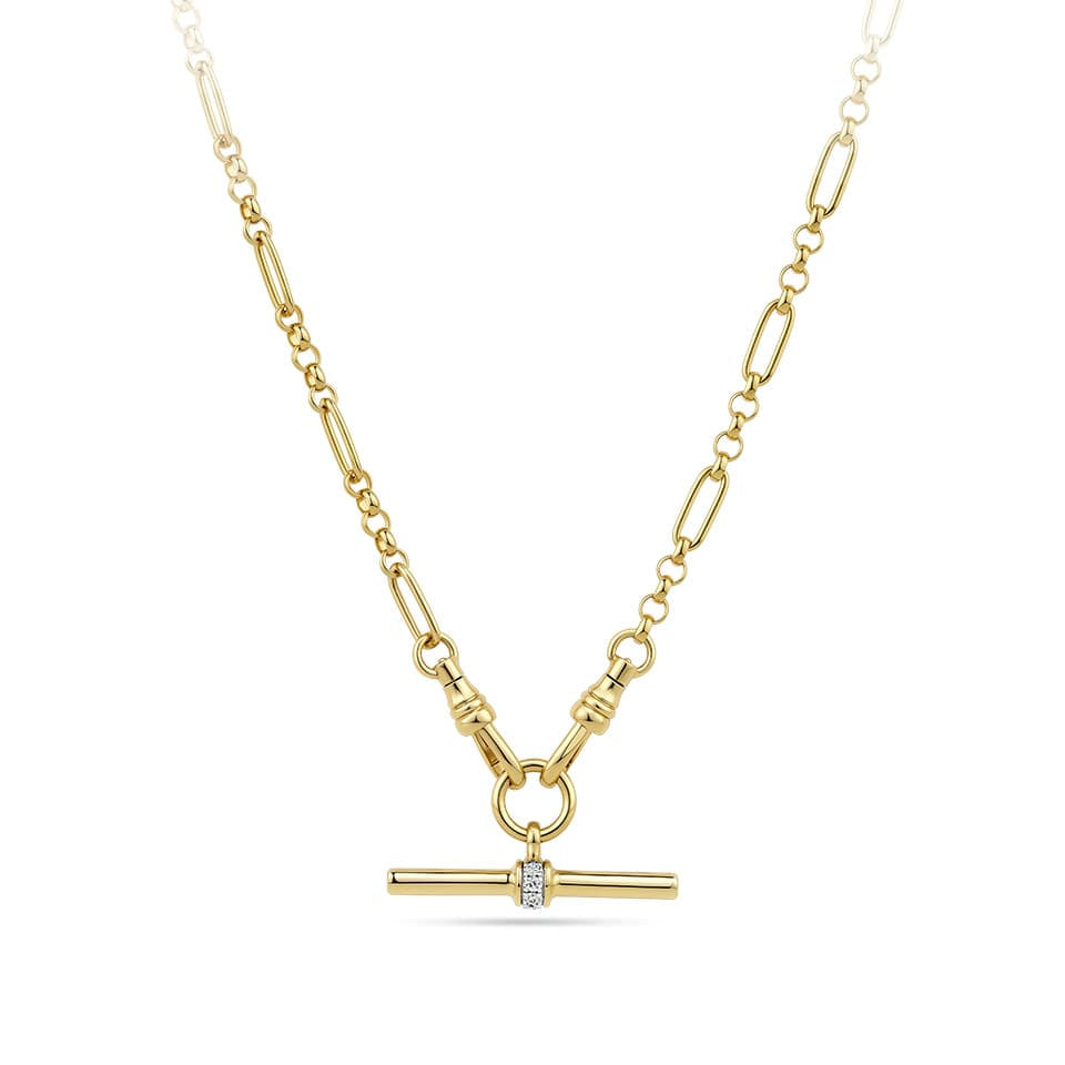 Gold Chain with Removable T-Bar Pendant with Diamond Detailing