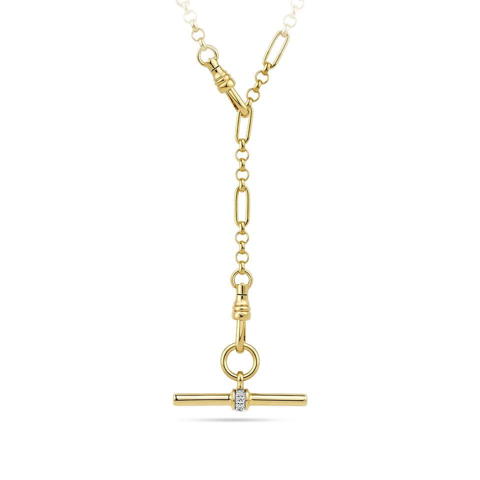 Gold Chain with detachable T Bar Pendant with Diamond Detailing