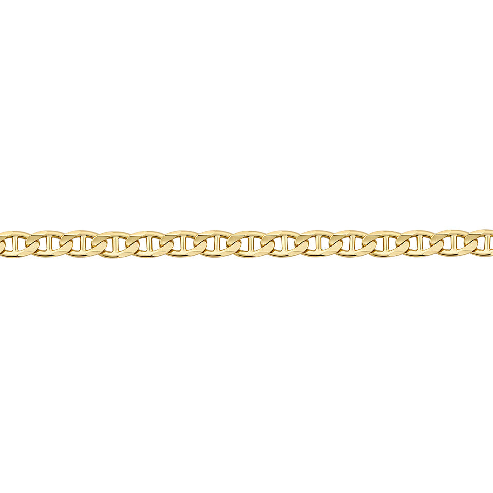 Close-up detail of the Anchor Chain in 18ct yellow gold by Hardy Brothers, highlighting the polished solid links with their central bars.