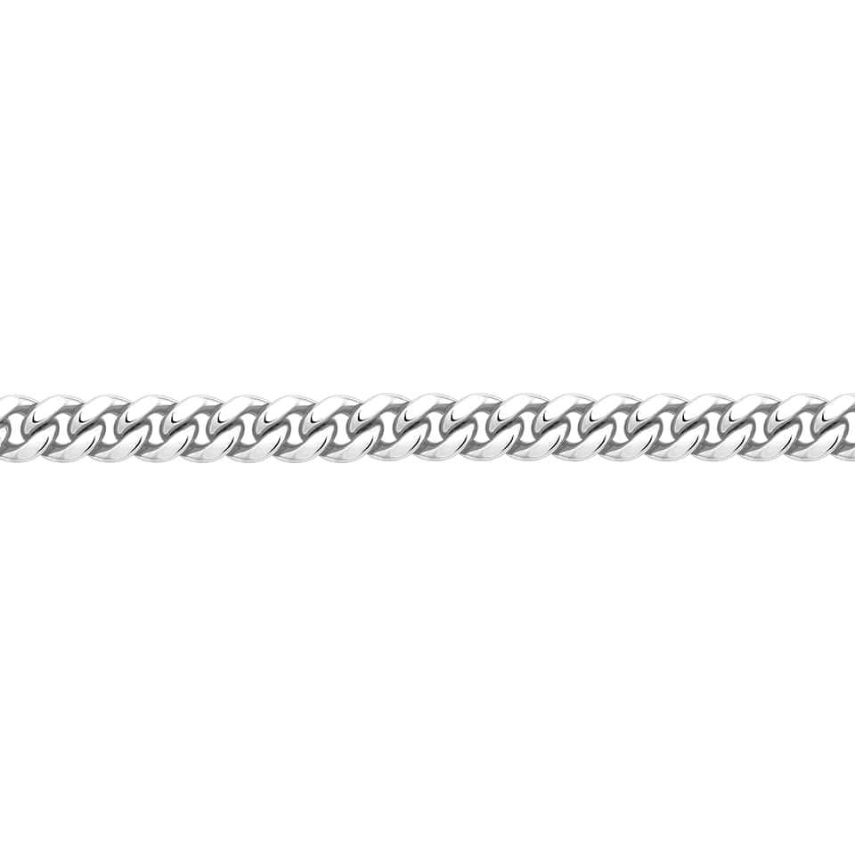 Close-up detail of the Miami Link Chain in 18ct white gold by Hardy Brothers, highlighting the polished, interlocked link design.