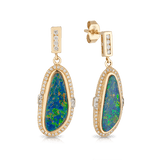 Opal and Diamond Bezel Set Earrings in 14ct Yellow Gold