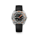 DOXA SUB 300 Ti5 Sharkhunter 42.5mm Watch (Ref. 823.50.101.20) — front view showing black Sharkhunter dial, dual-scale unidirectional rotating bezel, date window at 3 o'clock, Super-LumiNova indices and hands, grade 5 titanium case, and black rubber strap