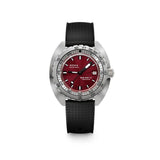 DOXA SUB 300 Ti5 Redcoral 42.5mm Watch (Ref. 823.50.161.20) — front view showing red coral dial, dual-scale unidirectional rotating bezel, date window at 3 o'clock, Super-LumiNova indices and hands, grade 5 titanium case, and contrasting black rubber strap
