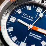 DOXA SUB 300T Caribbean Automatic 42.50mm Watch 840.10.201.10 - close up of dial with orange hour hand
