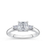 1.08 Carat TW Asscher Cut Diamond and Tapered Baguette Trilogy Ring in 18ct White Gold
