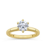 1.06 Carat Round Brilliant Diamond Solitaire Ring in 18ct yellow gold from Hardy Brothers Jewellers, shown front-on with its six-claw set centre diamond.