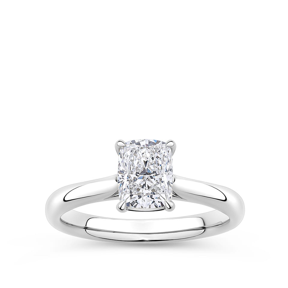 Long Cushion Cut Engagement Ring in 18ct White Gold