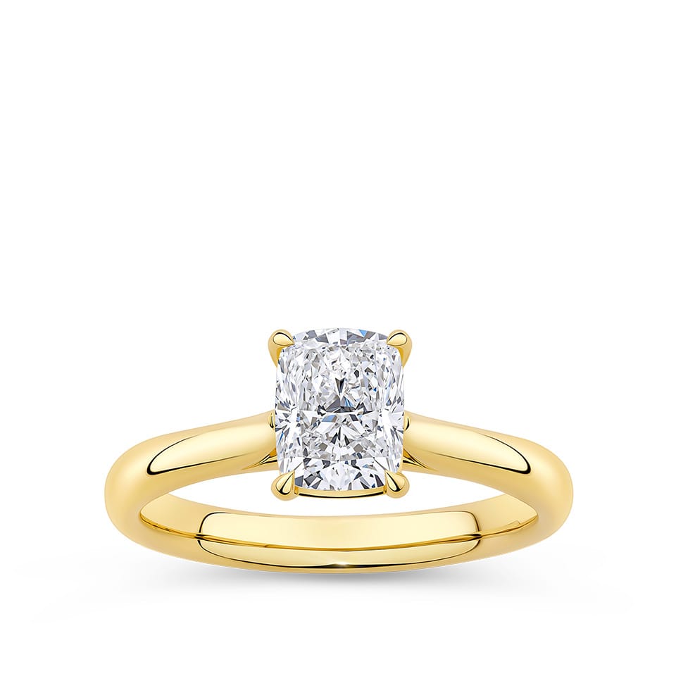 Long Cushion Cut Engagement Ring in 18ct Yellow Gold